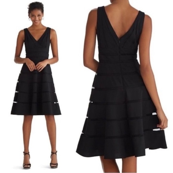 WHBM Black V-Neck Shadow Stripe Mesh Party Dress 00 - Picture 4 of 16